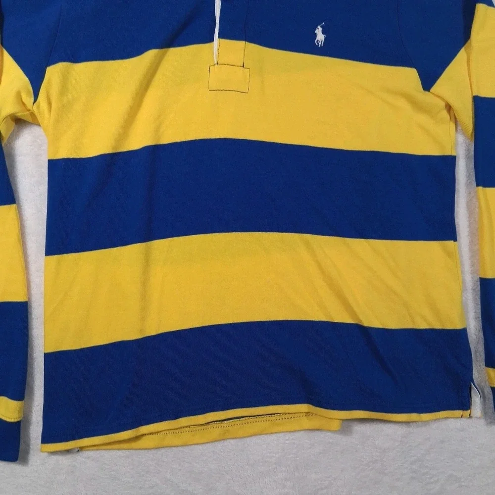 Polo Ralph Lauren Men's Long Sleeve Rugby Shirt Yellow Blue Striped Size XL
